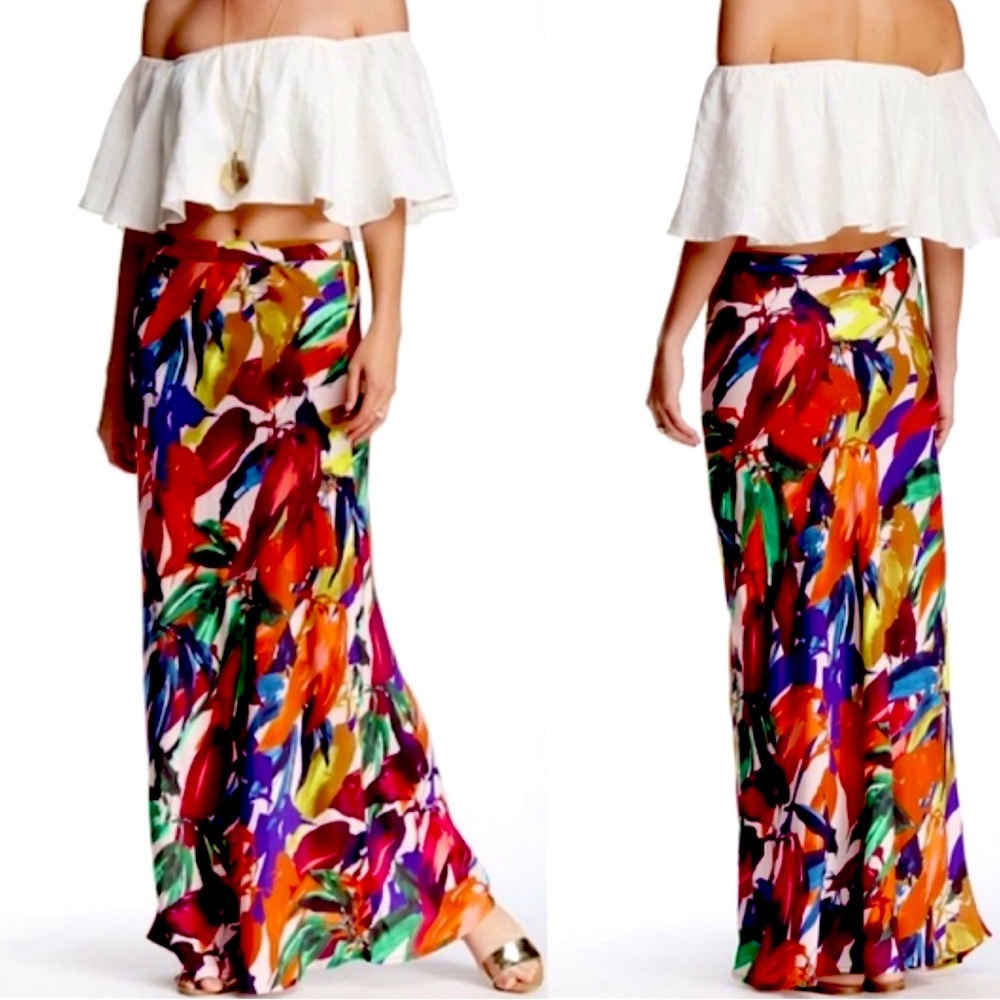 Colorful Floral Silky Viscose Maxi Skirt Vince